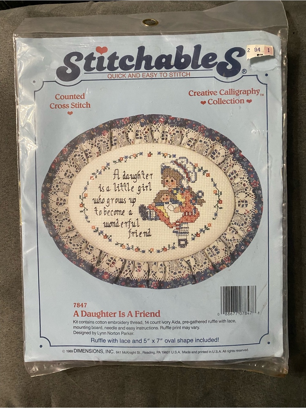 'A Daughter Is A Friend' Cross Stitch kit- Cream & Navy vintage never opened 5x7
